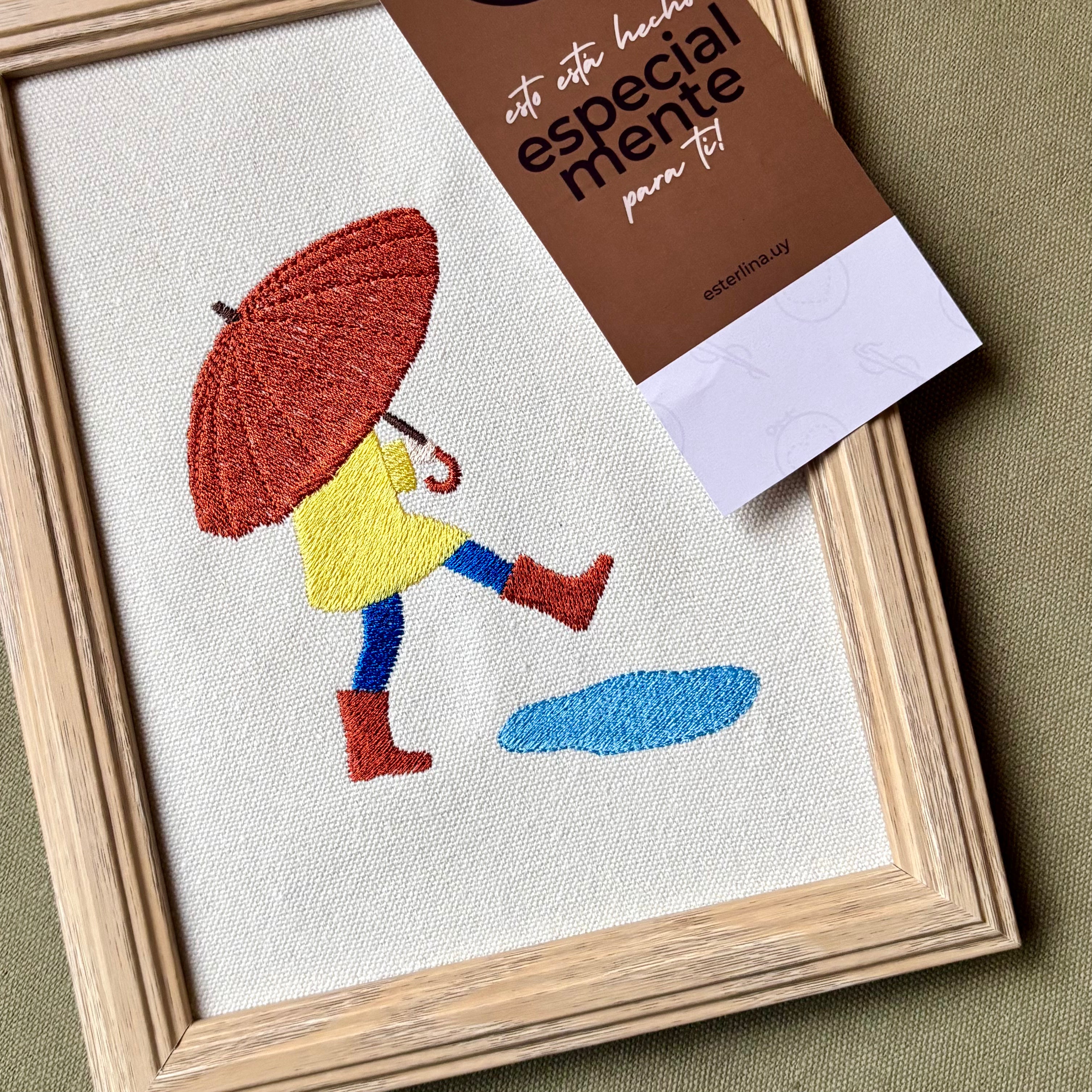 Cuadro bordado de lluvia