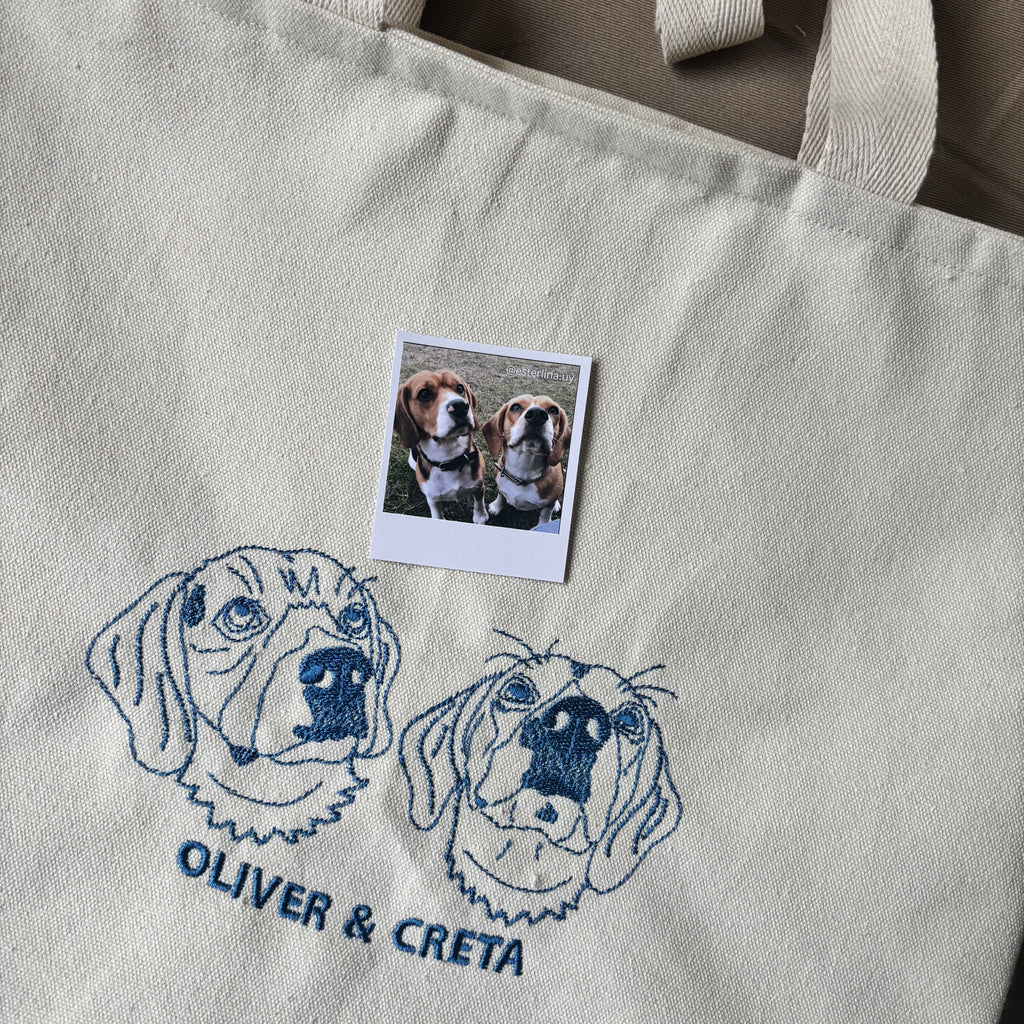 Tote bag con mascota bordada lineal