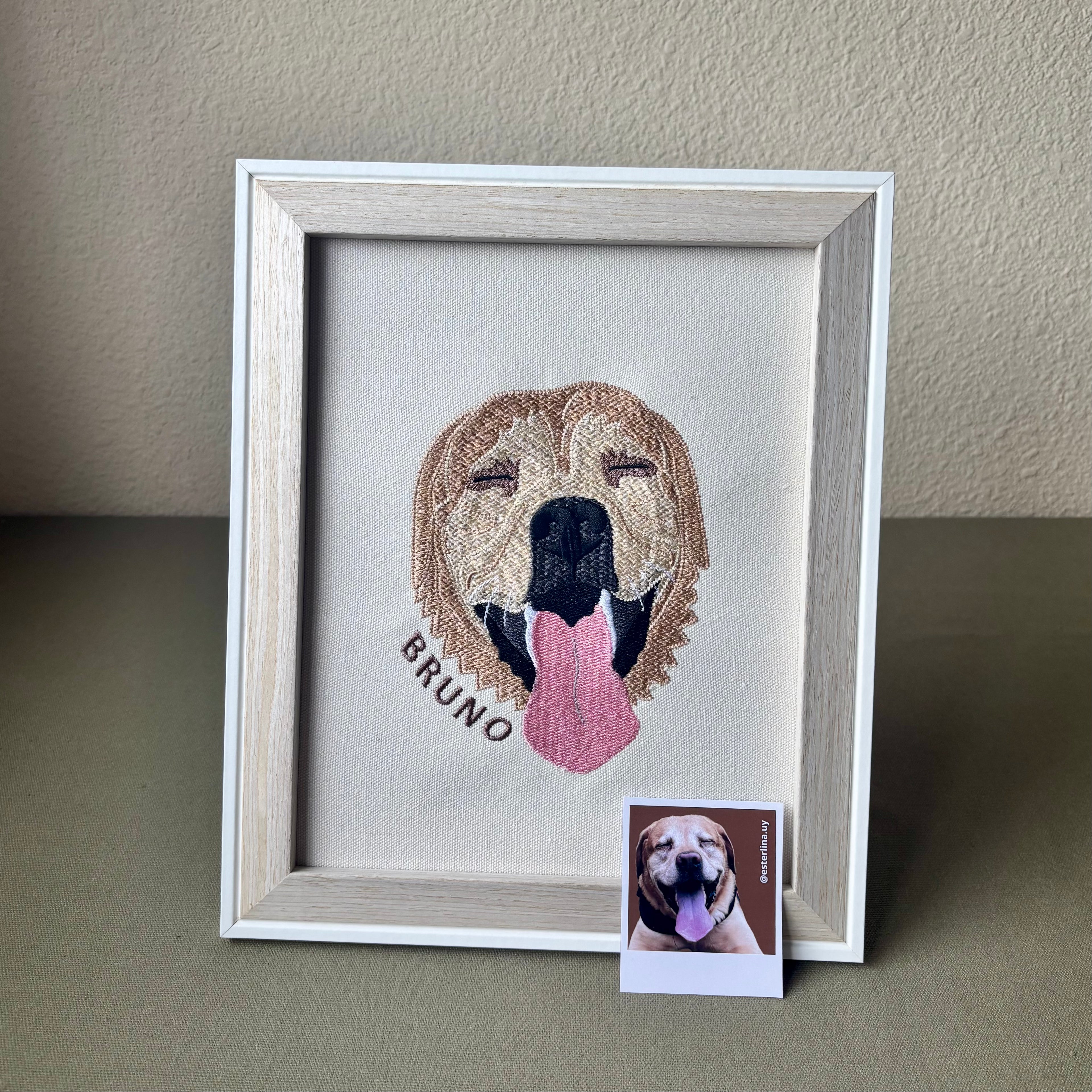 Cuadro con mascota bordada a color