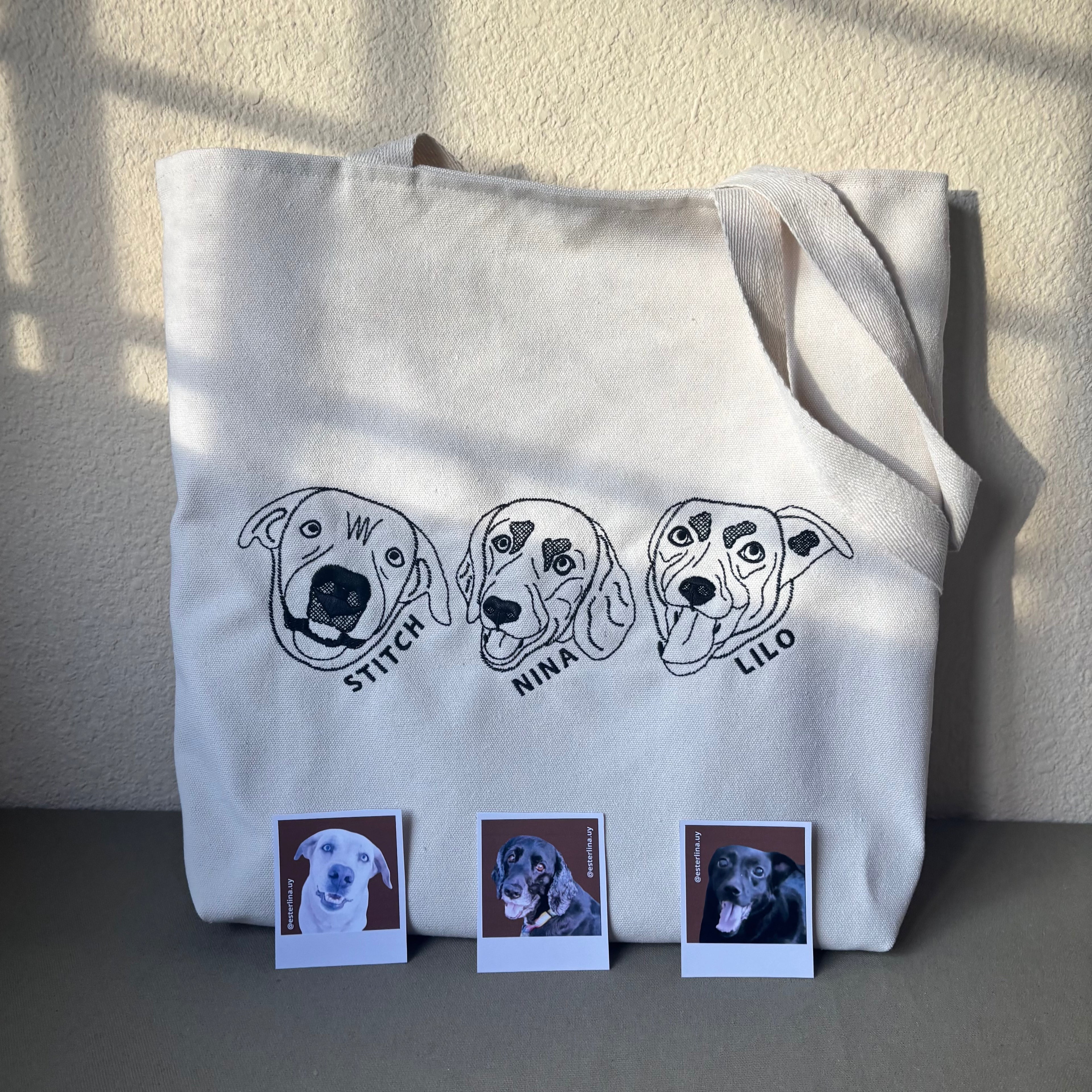 Tote bag con mascota bordada lineal