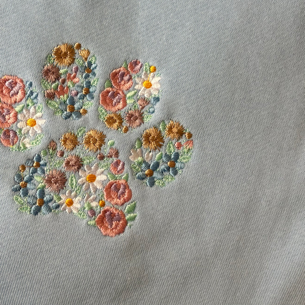 Canguro bordado con huella de flores