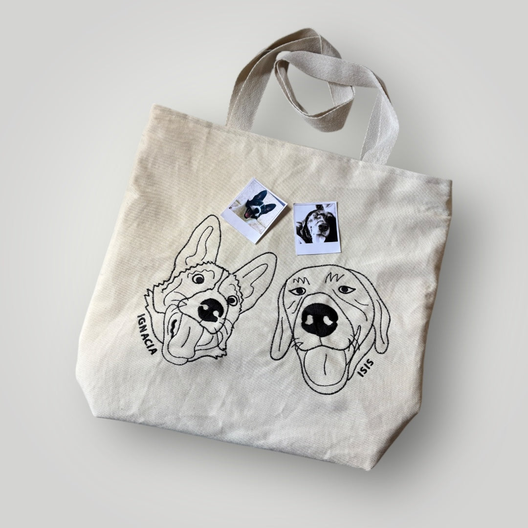 Tote bag con mascota bordada lineal