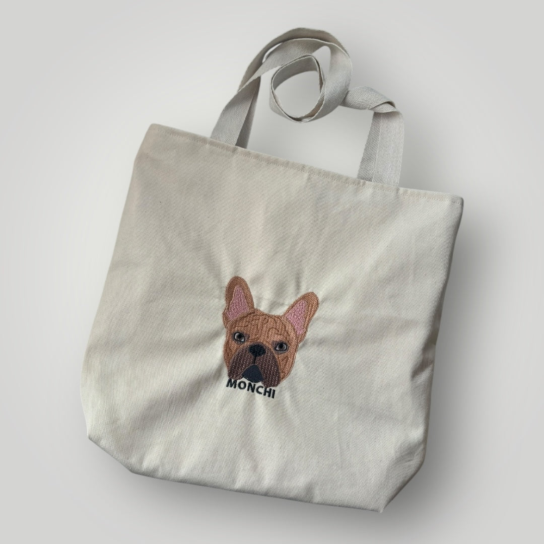 Tote bag con mascota bordada a color