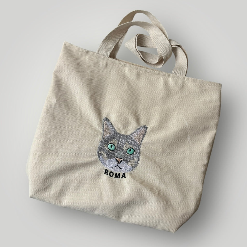 Tote bag con mascota bordada a color