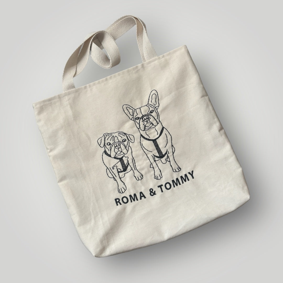 Tote bag con mascota bordada lineal