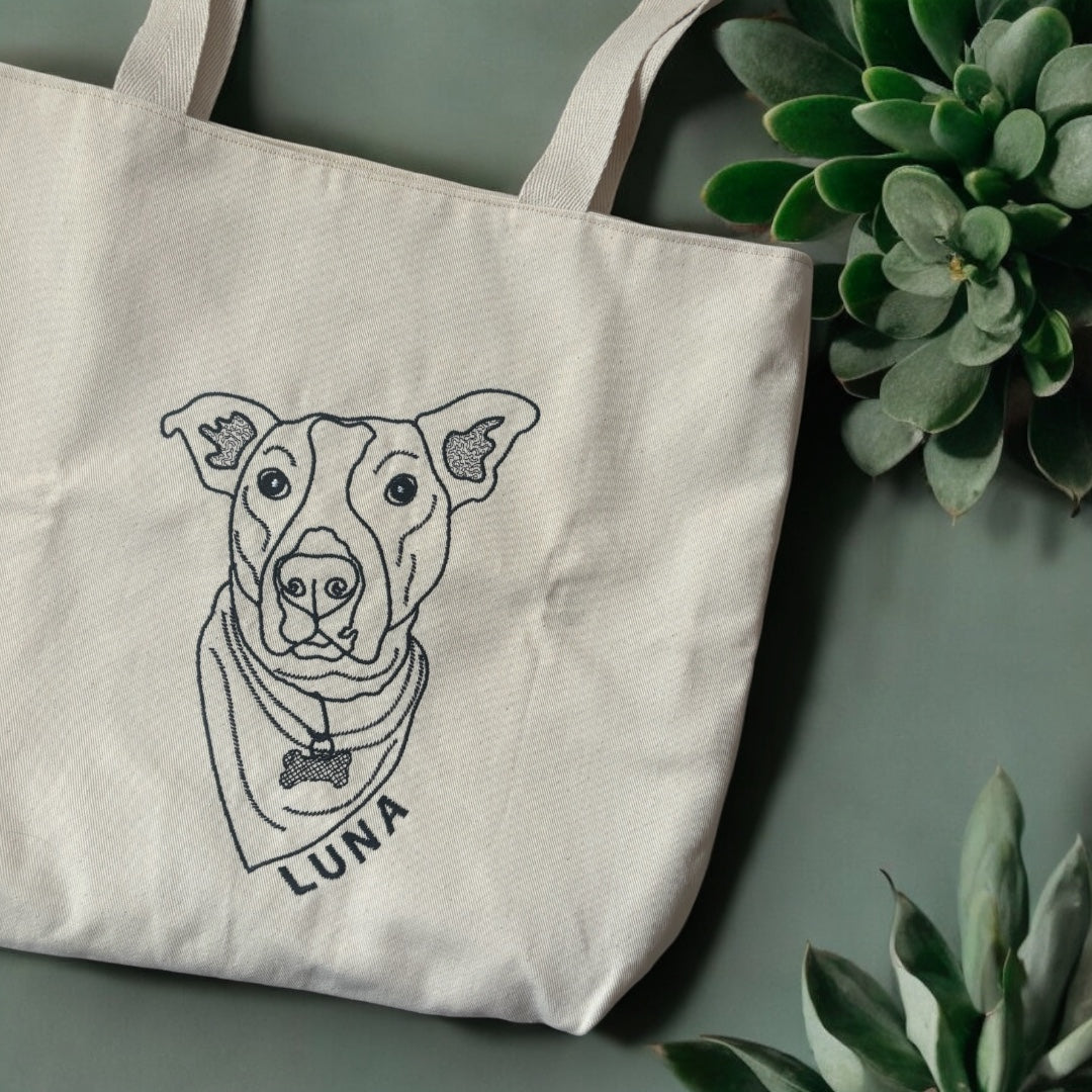 Tote bag con mascota bordada lineal