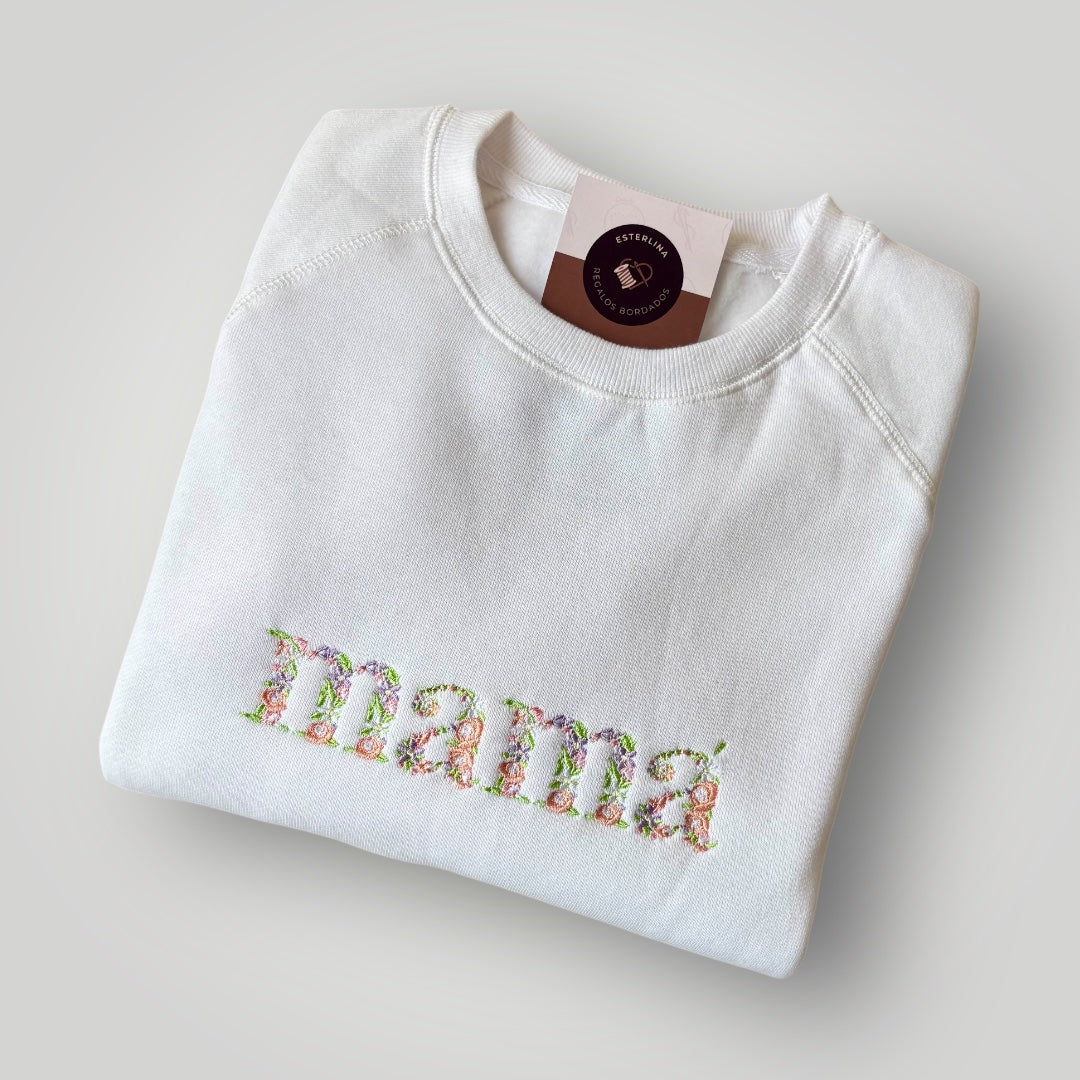 Buzo bordado floral "MAMÁ" personalizado