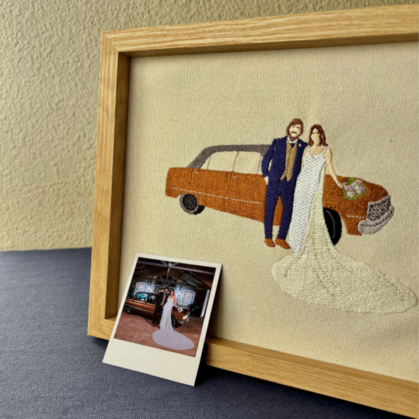 Cuadro con foto bordada