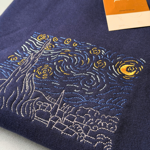 Buzo con bordado «La noche estrellada de Van Gogh»