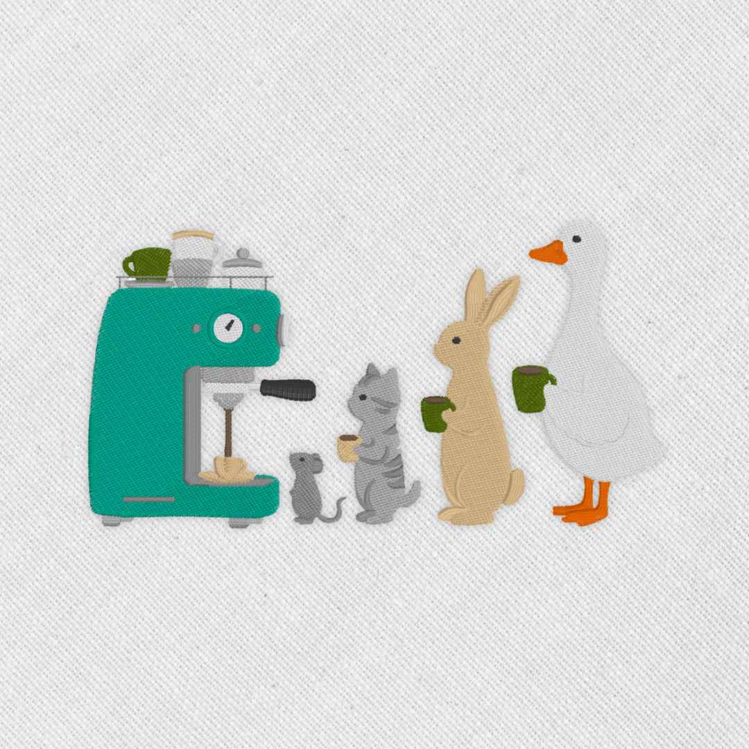 Bordado "Animalitos tomando café"